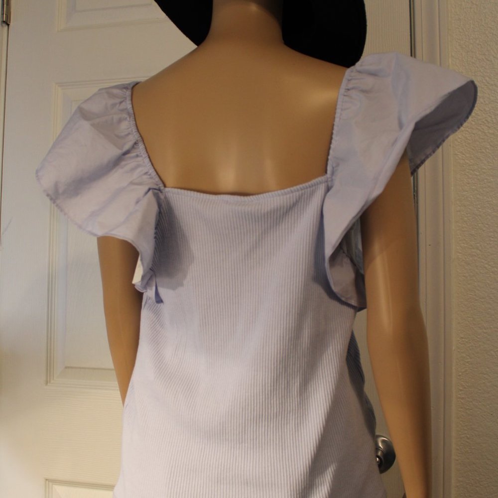 WOMEN QUAINT BLUE RUFFLE TOP - Picture 3 of 4